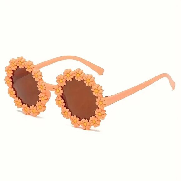 Peach Retro Daisy Flower Sunglasses Women Round Boho Festival Shades Summer Cute - Picture 2 of 4